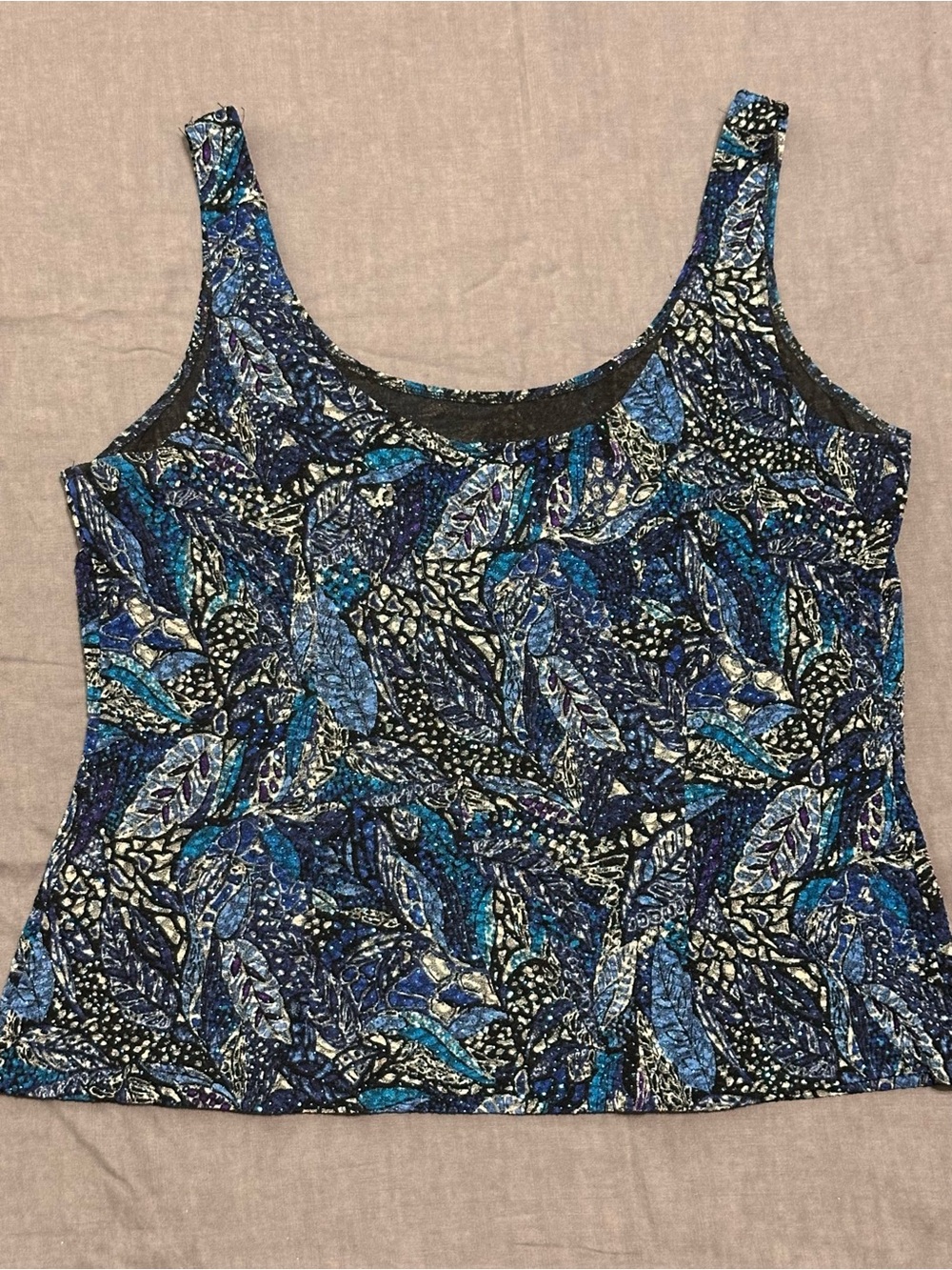 Alex Evenings 2 Piece Jacket/Tank Set Sparkly Botanical Leaf Pattern - Picture 9 of 12